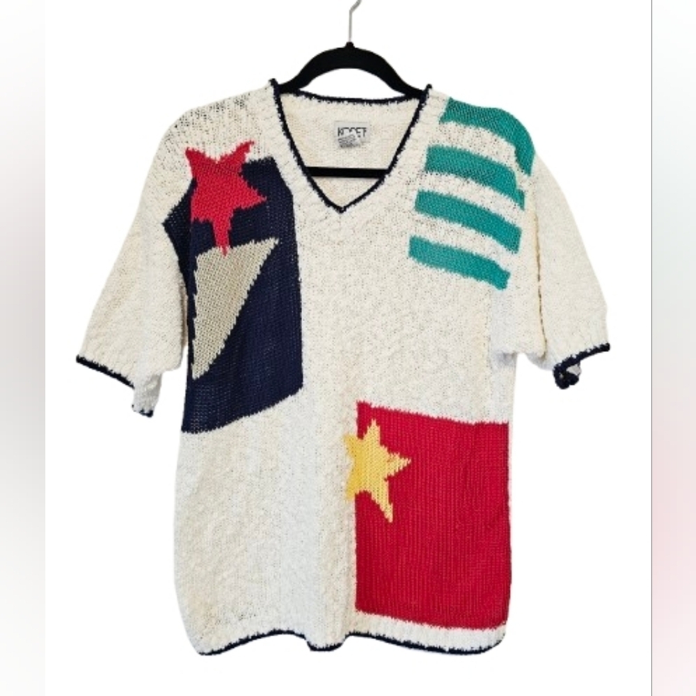 Koret Vintage Colorful Sweater with 80's Patterns Size Large *some loose threads